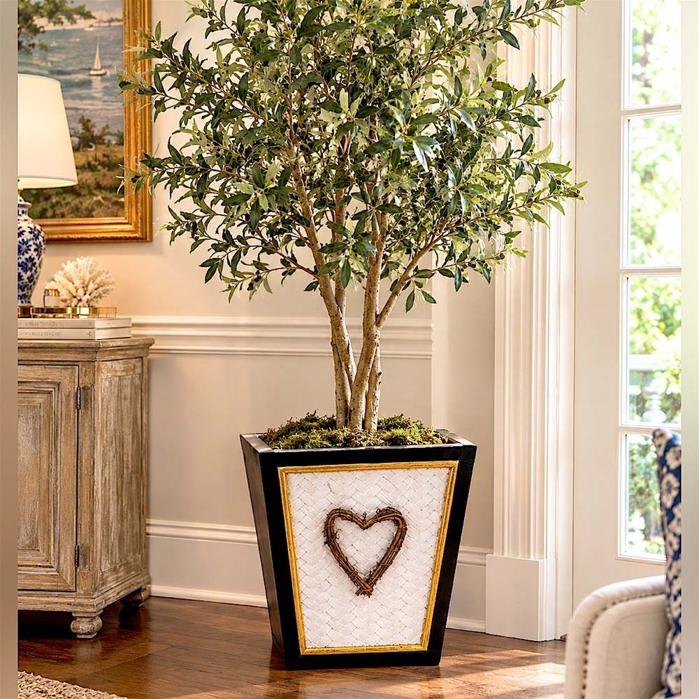 Elegant White Black & Gold Woven Square Planter Pottery Barn Inspo Cottagecore